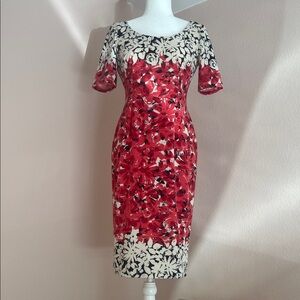 Maggy London‎ Red and Cream Floral Midi Dress